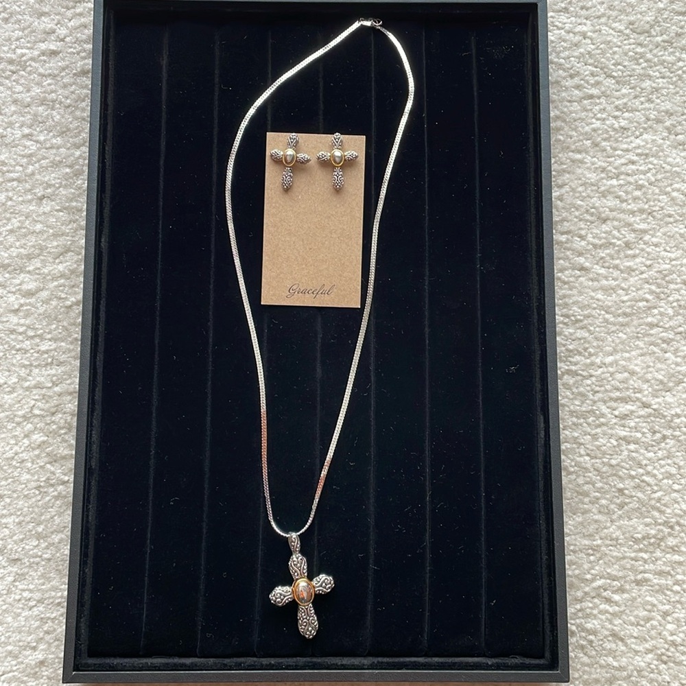 Monet Cross Necklace and Earrings